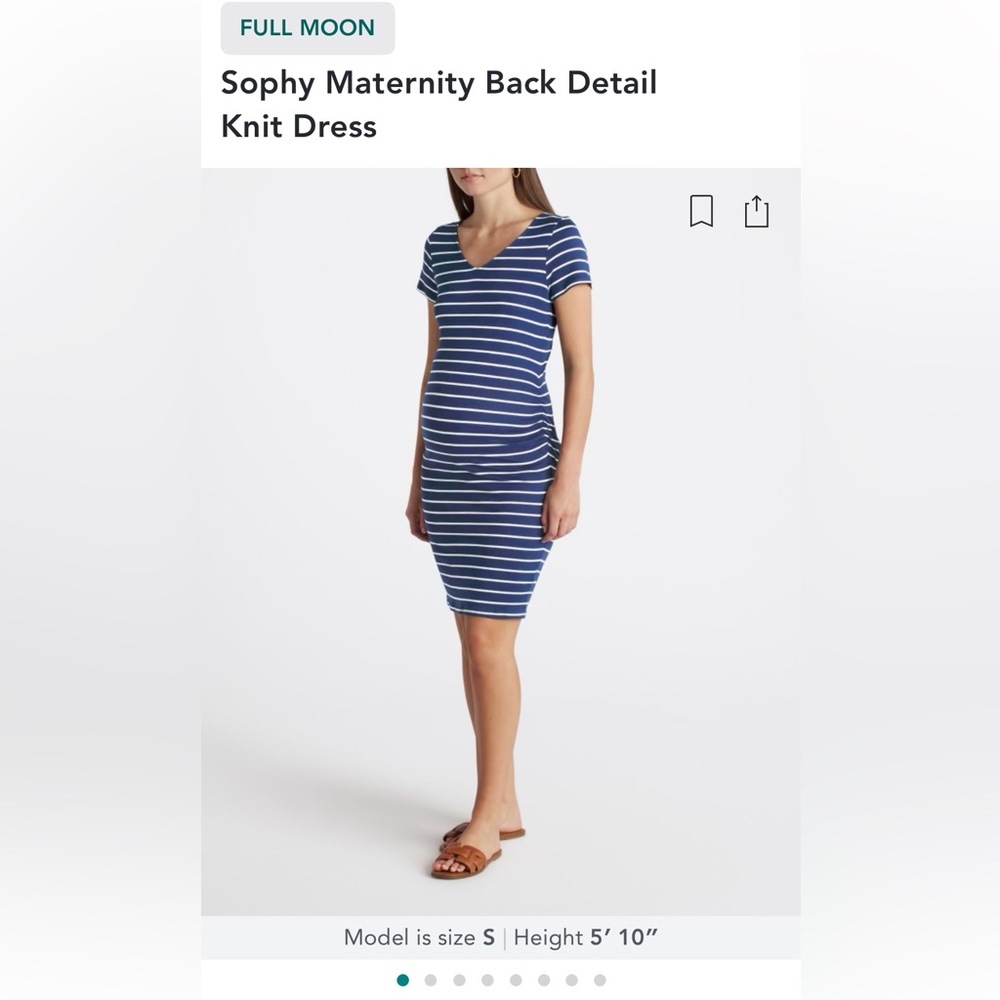 Full Moon Navy Blue striped maternity fitted dress - size L